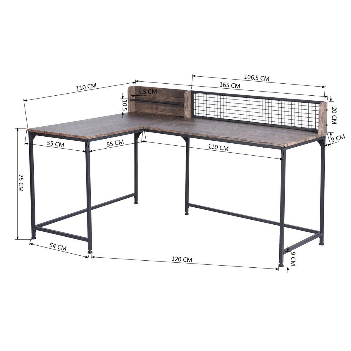 Convenience Concepts L-Shaped Corner Desk Industrial Computer Table with Storage Shelf