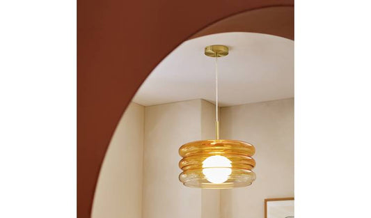 Habitat Ribbed Ombre Glass Pendant Light - Orange