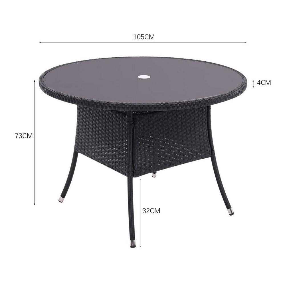 Breeins Black Wicker Table with Tempered Glass & Hole