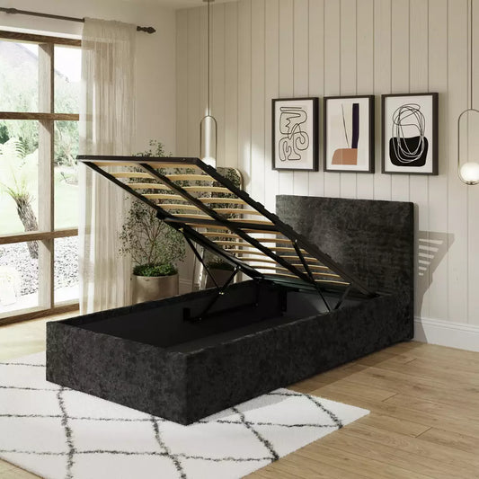 GFW End Lift Single Velvet End Lift Ottoman Bed - Black
