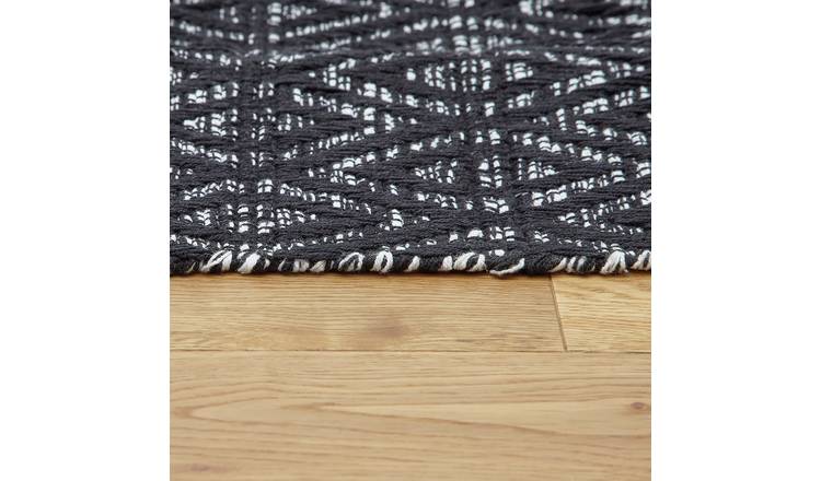 Argos Home Geometric Black Cotton Flatweave Rug - 80x110cm