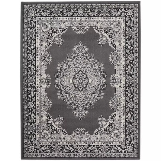 Homemaker Bukhura Traditional Grey Cut Pile Rug - 200x290cm