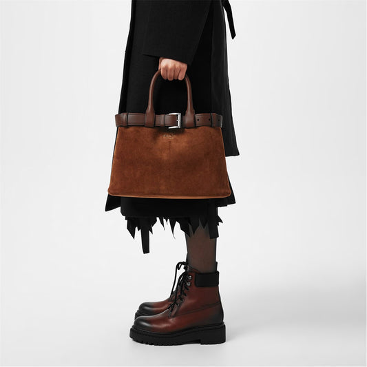 PRADA Medium Belt Buckle Suede Bag With Belt