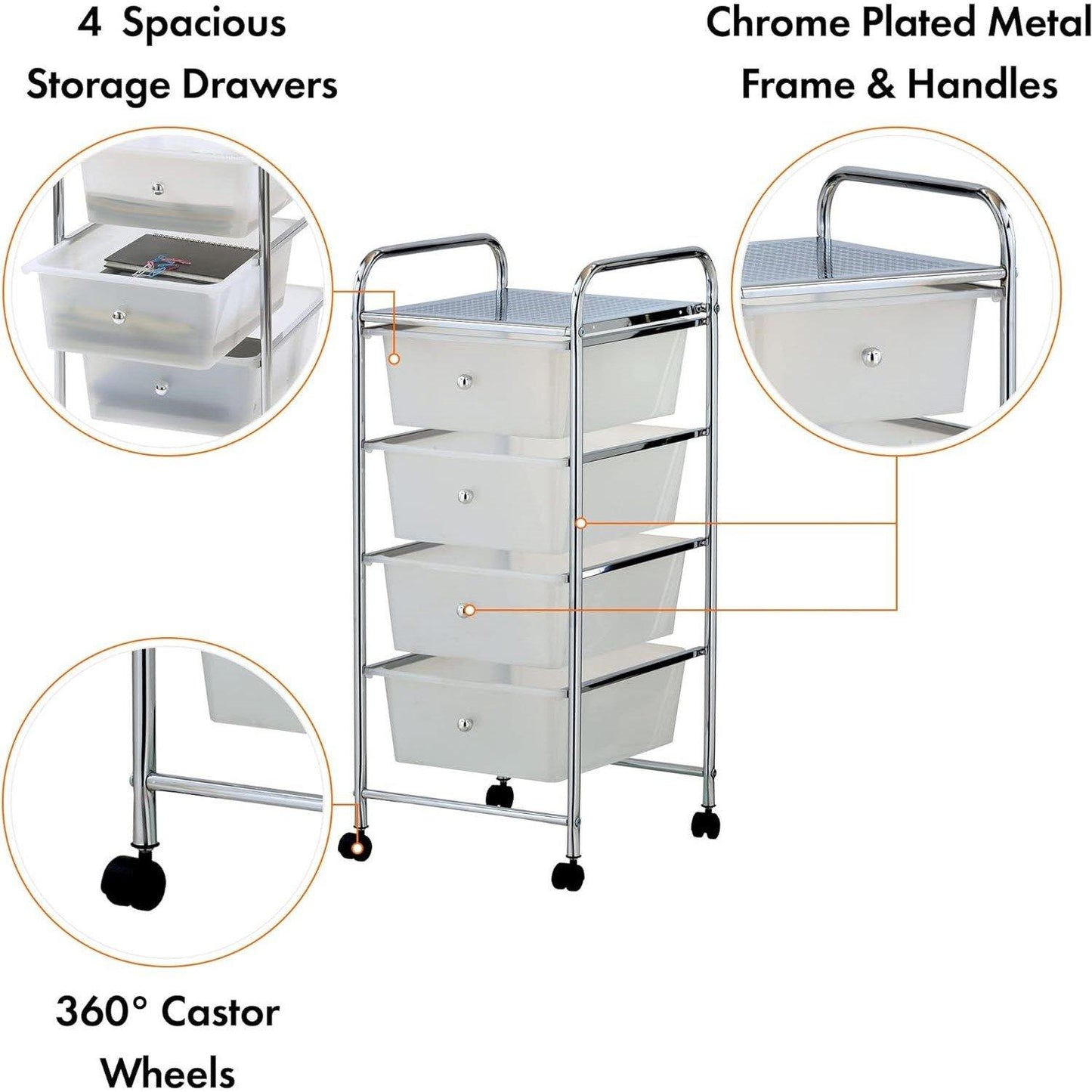 VonHaus Plastic 4 Drawer Trolley