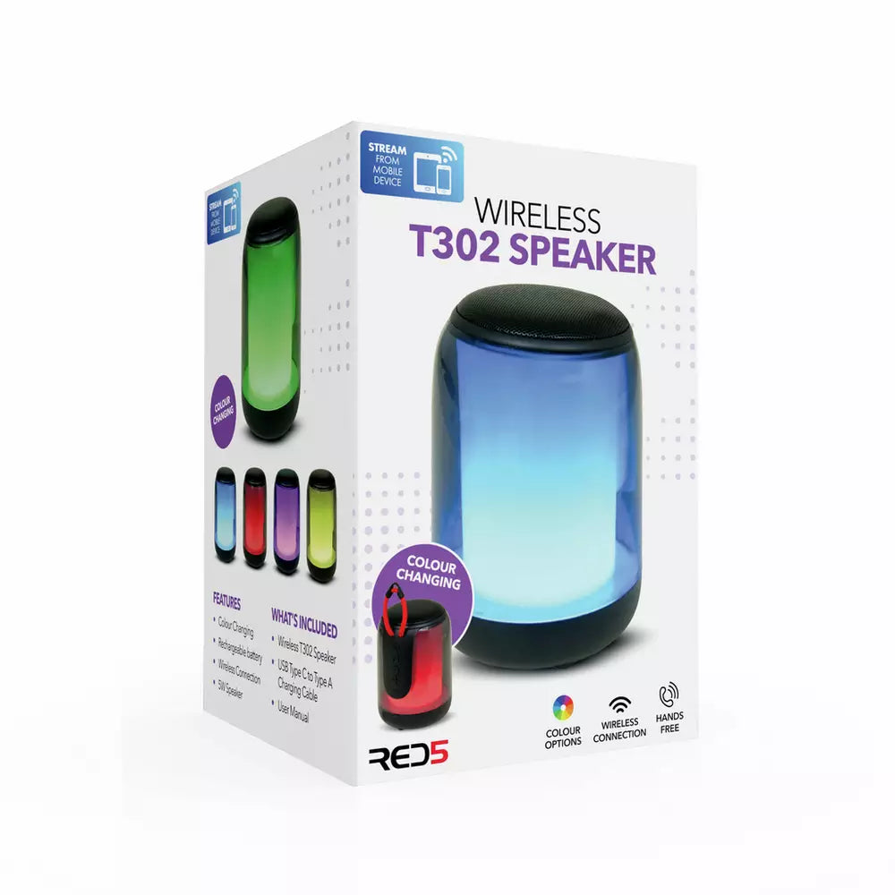 Menkind RED5 Wireless T302 Bluetooth Speaker - Black