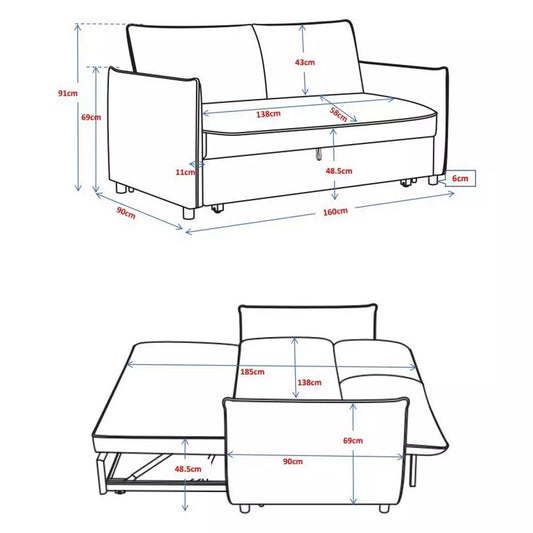Kyoto Ruben Fabric 2 Seater Sofa Bed - Grey