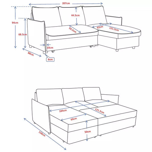 Kyoto Ruben Boucle Reversible Storage Corner Sofabed - Grey