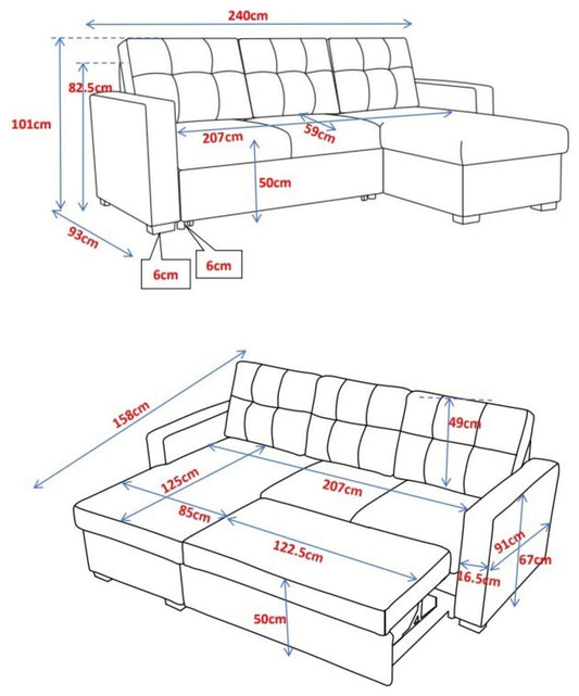 Kyoto Austin Fabric Reversible Corner Sofa Bed - Natural