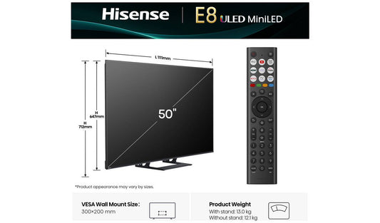 Hisense 50 Inch 50E8QTUK Smart 4K UHD HDR Mini LED Freely TV