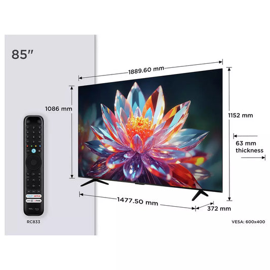 TCL 85 Inch 85T6C Smart 4K UHD HDR QLED Freely TV