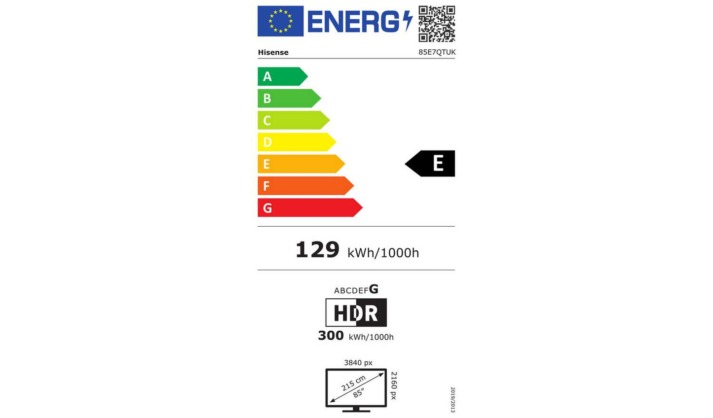 Hisense 85 Inch 85E7QTUK Smart 4K UHD HRD QLED Freely TV