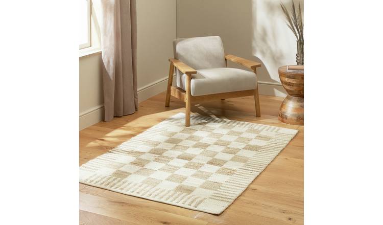 Habitat Archive Checkerboard Natural Flatweave Rug-120x170cm