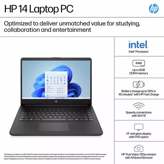 HP 14s-dq3001na 14in Intel Celeron 4GB 64GB Laptop - Black