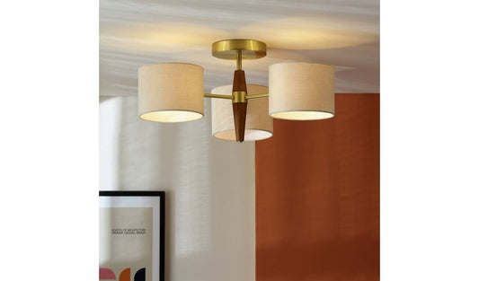 Habitat Century Wood 3 Light Flush Ceiling Light - Natural
