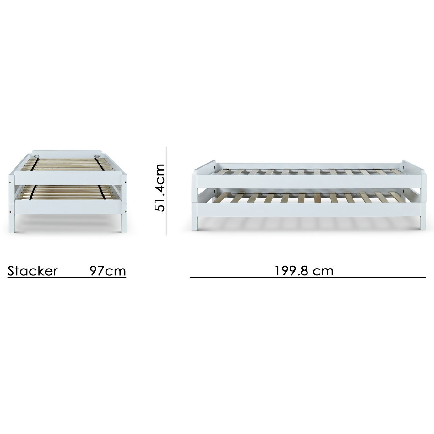 Time4Sleep Stacking Single Wooden Guest Bed - White