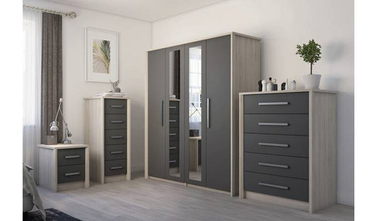 Grasmere 2 Door 2 Drawer Mirror Wardrobe - Dark Grey