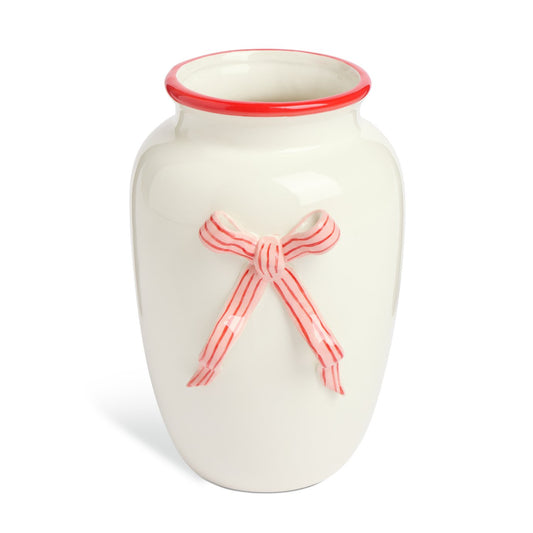 Argos Home Ceramic White & Red Bow Vase - 15cm
