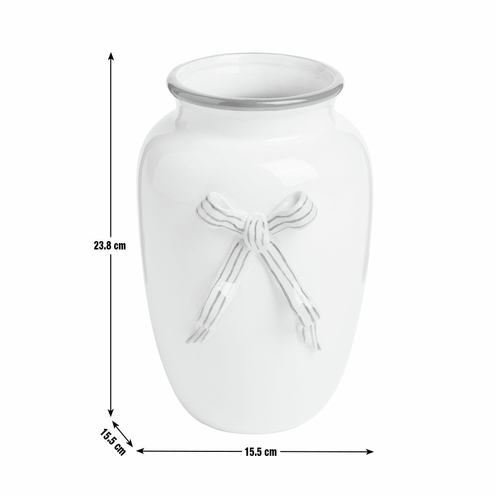 Argos Home Ceramic White & Red Bow Vase - 15cm
