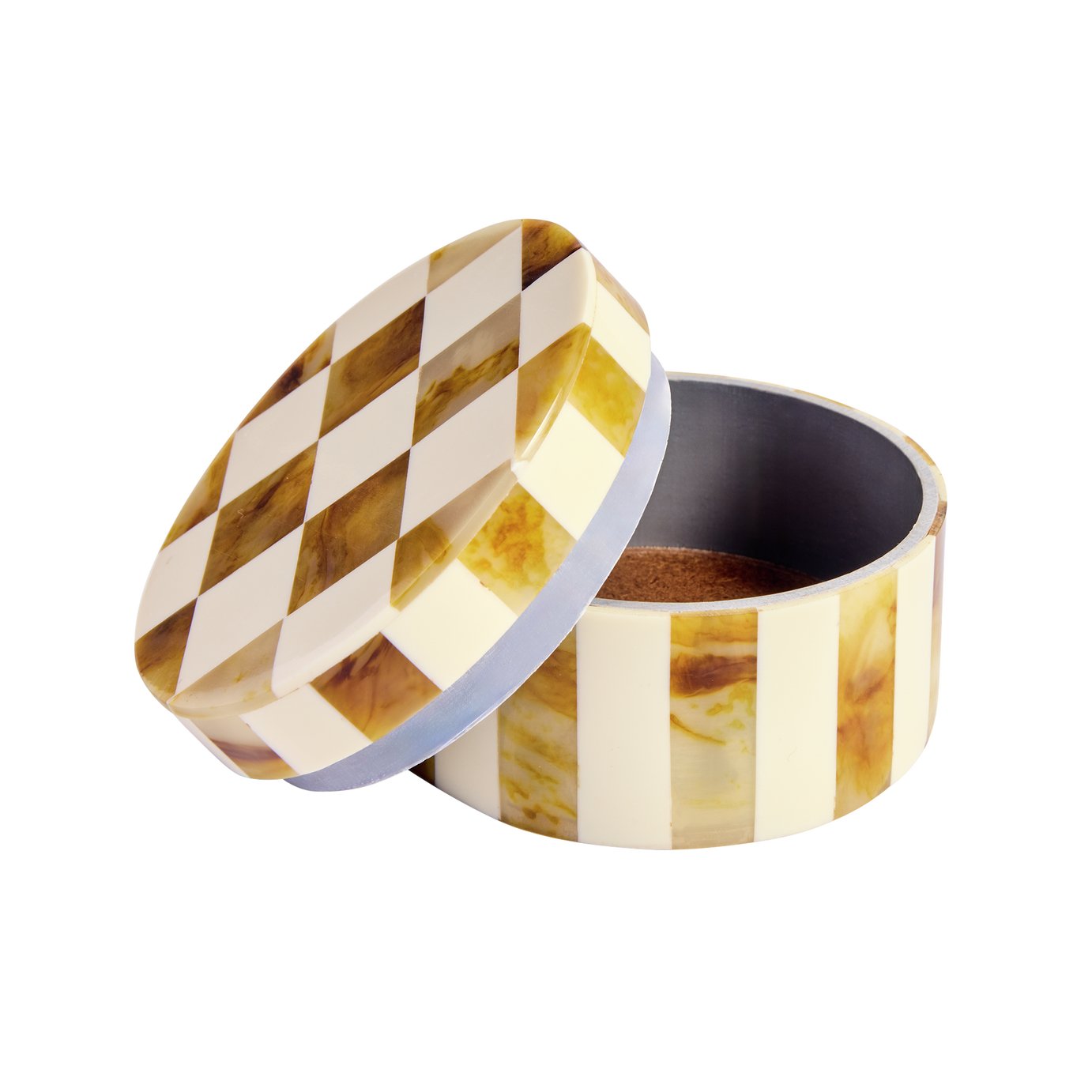 Habitat Checkered Round Trinket Box - Brown & Cream