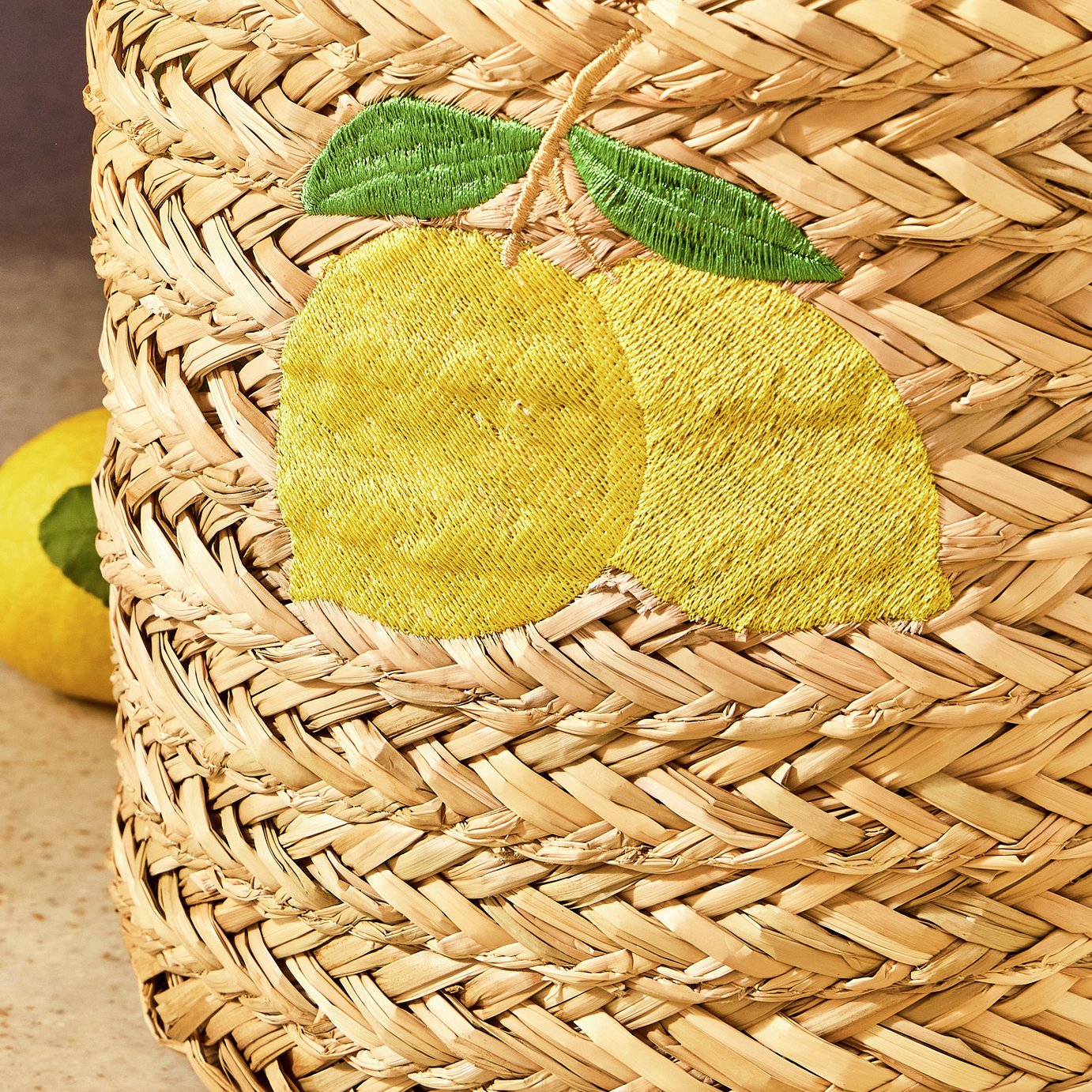 Argos Home Embroidered Lemon Seagrass Woven Basket