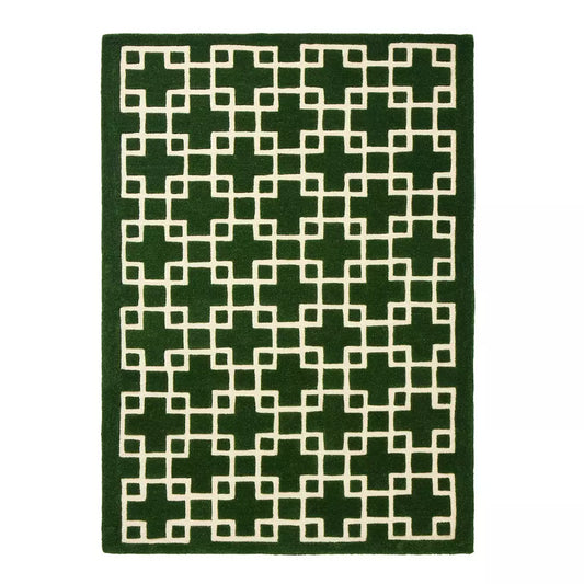 Habitat Luxe Chain Green Wool Cut Pile Rug - 120x170cm