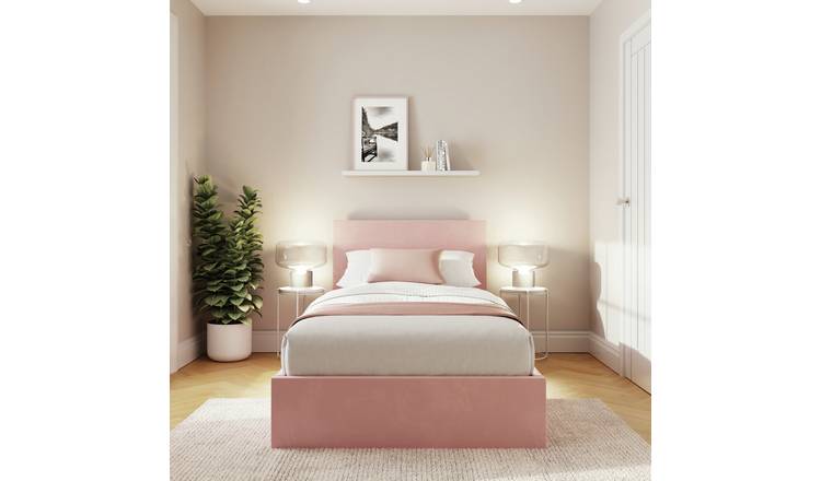GFW End Lift Single Velvet Ottoman Bed With Mattress- Pink
