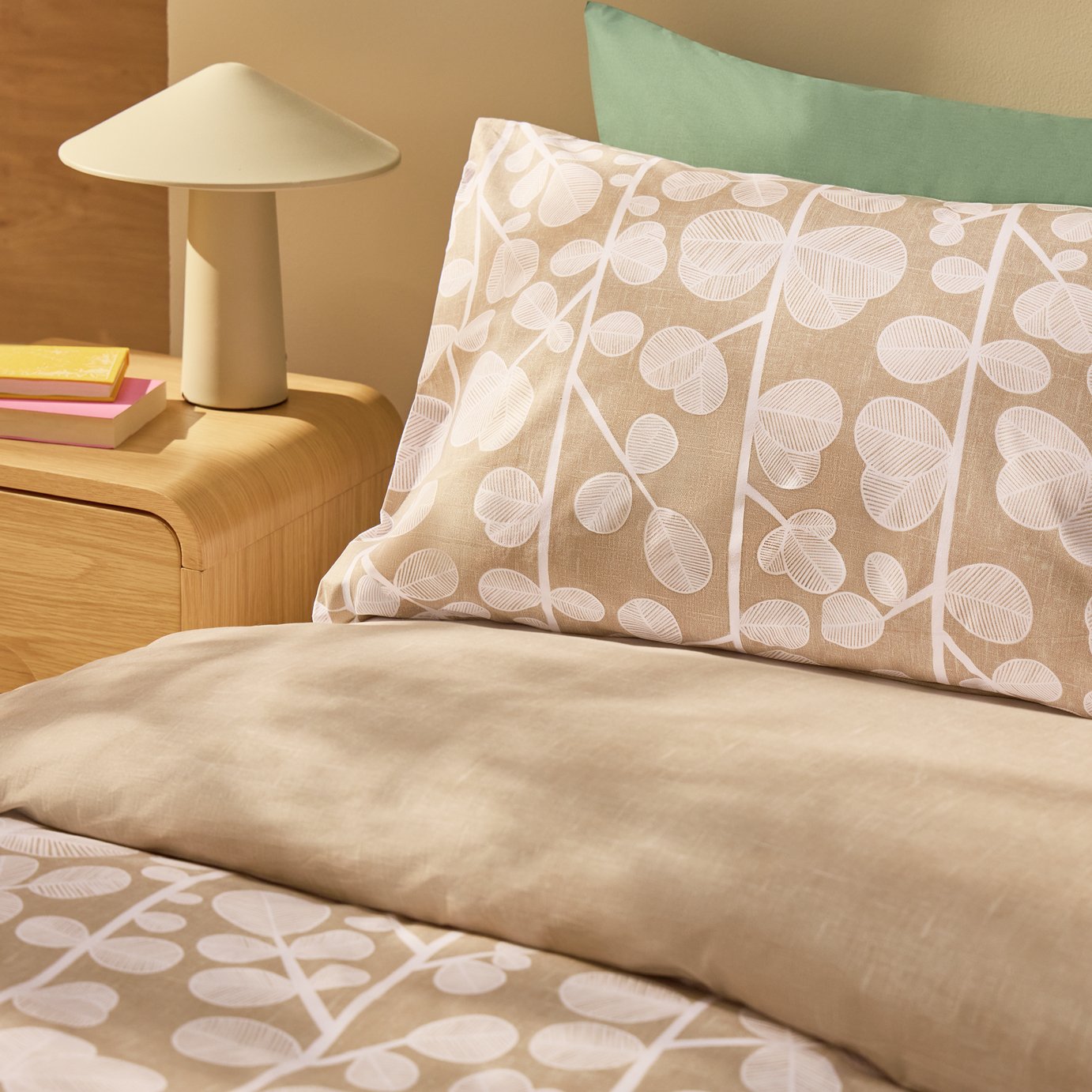 Habitat Cotton Textured Stem Leaf Beige Bedding Set - Single