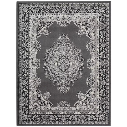 Homemaker Traditional Bukhura Grey Cut Pile Rug - 120x160cm