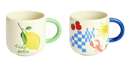 Argos Home Coastal Print Set of 2 Stoneware Mugs - Cream