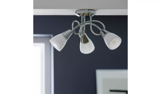 Argos Home Curico 3 Light Glass Opal Ceiling Light - Chrome