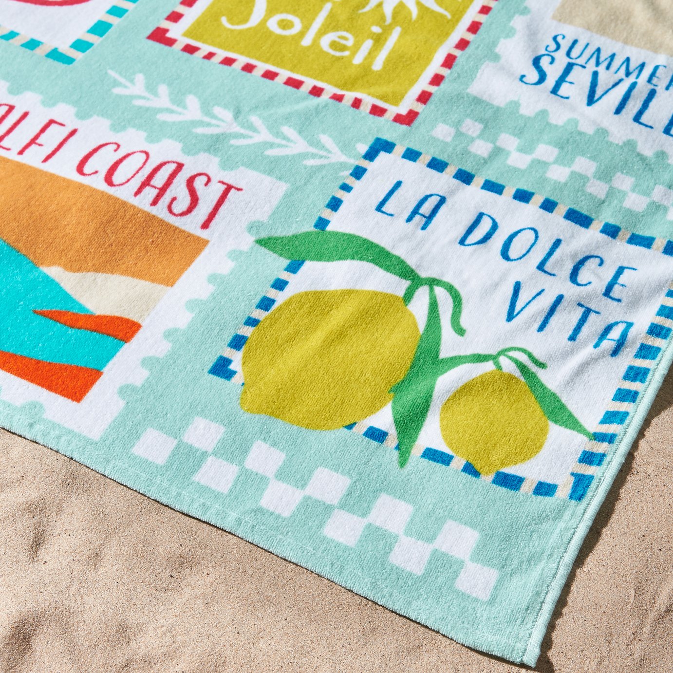 Catherine Lansfield Postcards Beach Towel - Sage Green