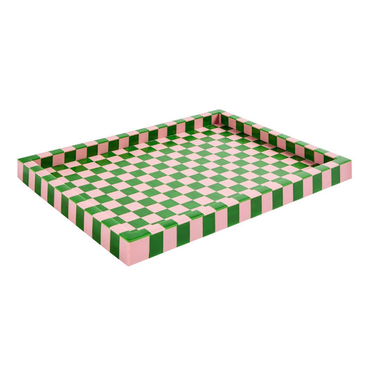 Habitat Checkered Resin Pink & Green Coffee Table Tray