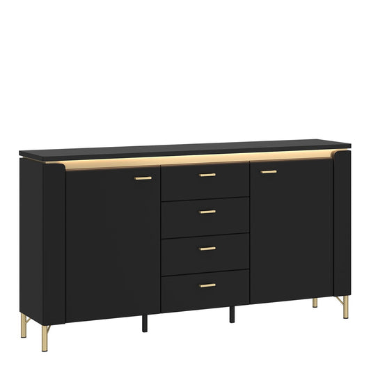 Furniture To Go Genoa 2 Door 4 Drawer Sideboard - Black Matt/Gold