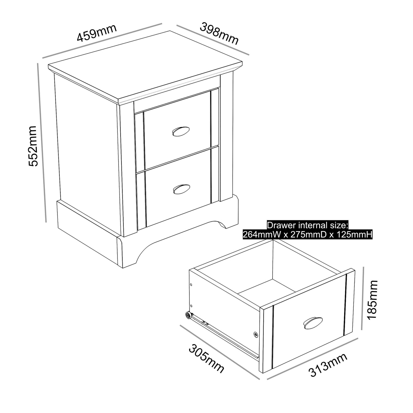 Homelife Tetbury 2 Drawer Bedside Table