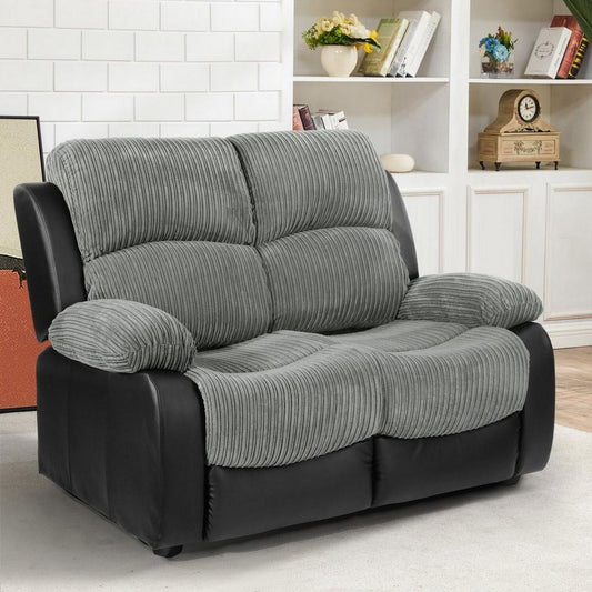 Banbury Faux Leather 2 Seater Black Jumbo Cord Sofa