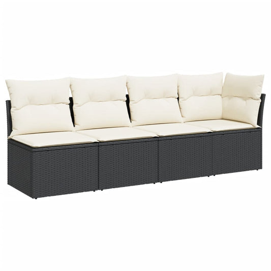 NNEVL Garden Sofa with Cushions 4-Seater Black Poly Rattan - Interactive Group