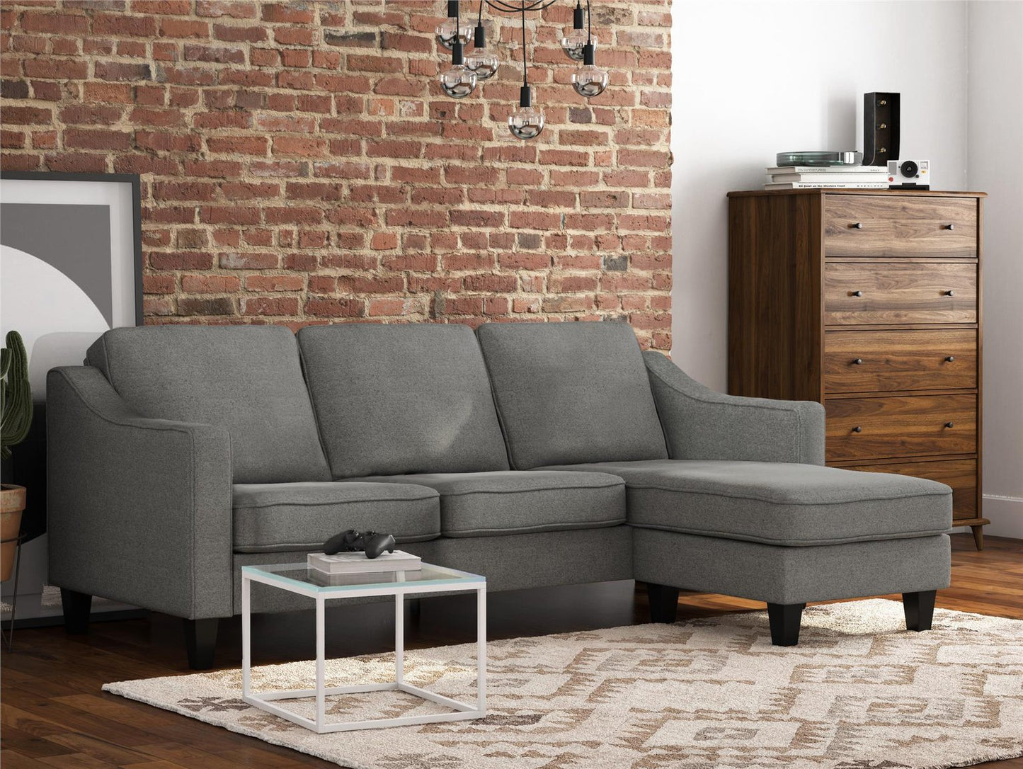 Dorel Brighton Fabric Right Hand Corner Chaise Sofa - Grey