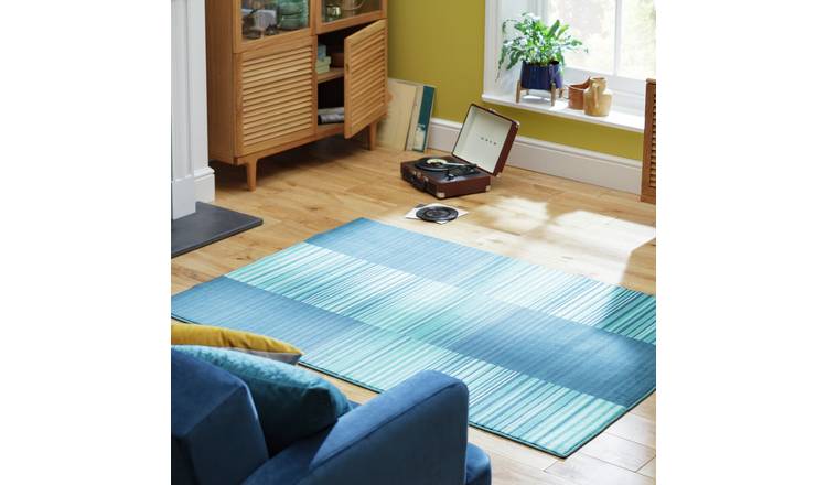 Habitat Abstract Stripe Blue Cut Pile Rug - 120x170cm