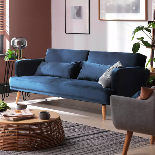 Argos Home Andy Velvet 3 Seater Clic Clac Sofa Bed - Blue