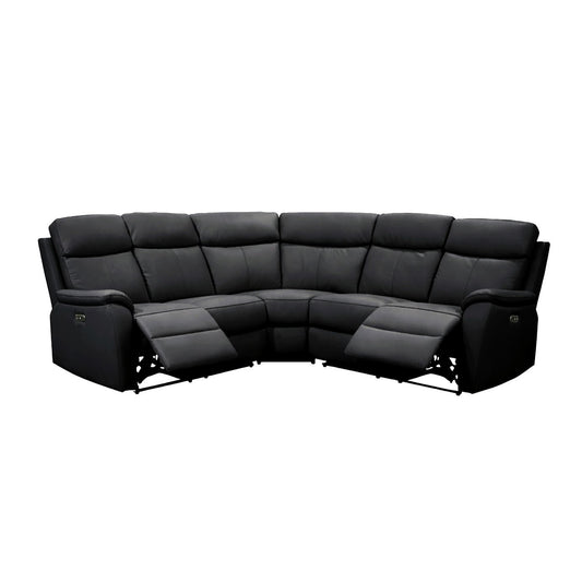 Aspire Kingsmere Leather Power Recliner Corner Sofa - Black