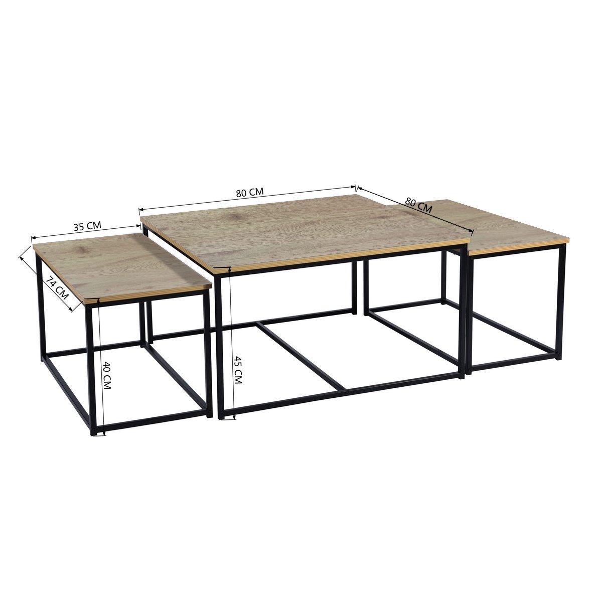 REPLOOD FurnitureR RICKY Black and Wooden Coffee Table Set of 3