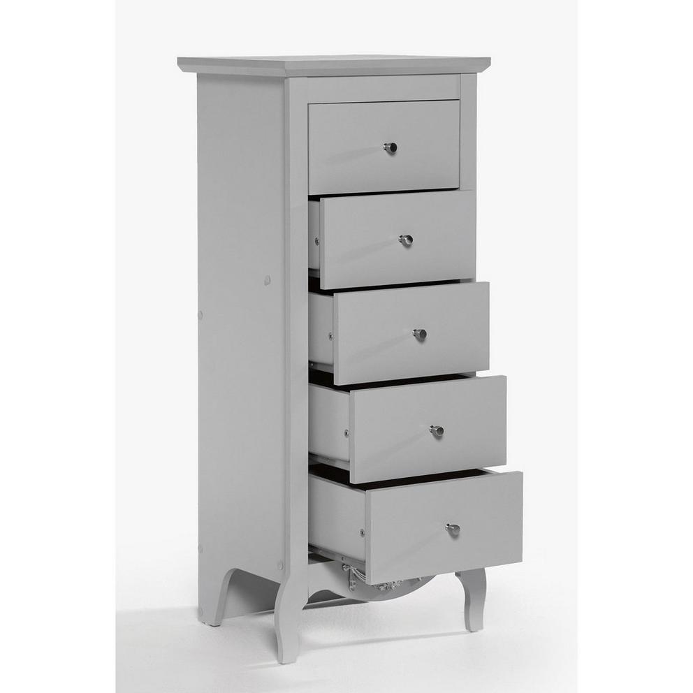 Homelife Juliette Tallboy 5 Drawer Grey Chest of Drawers