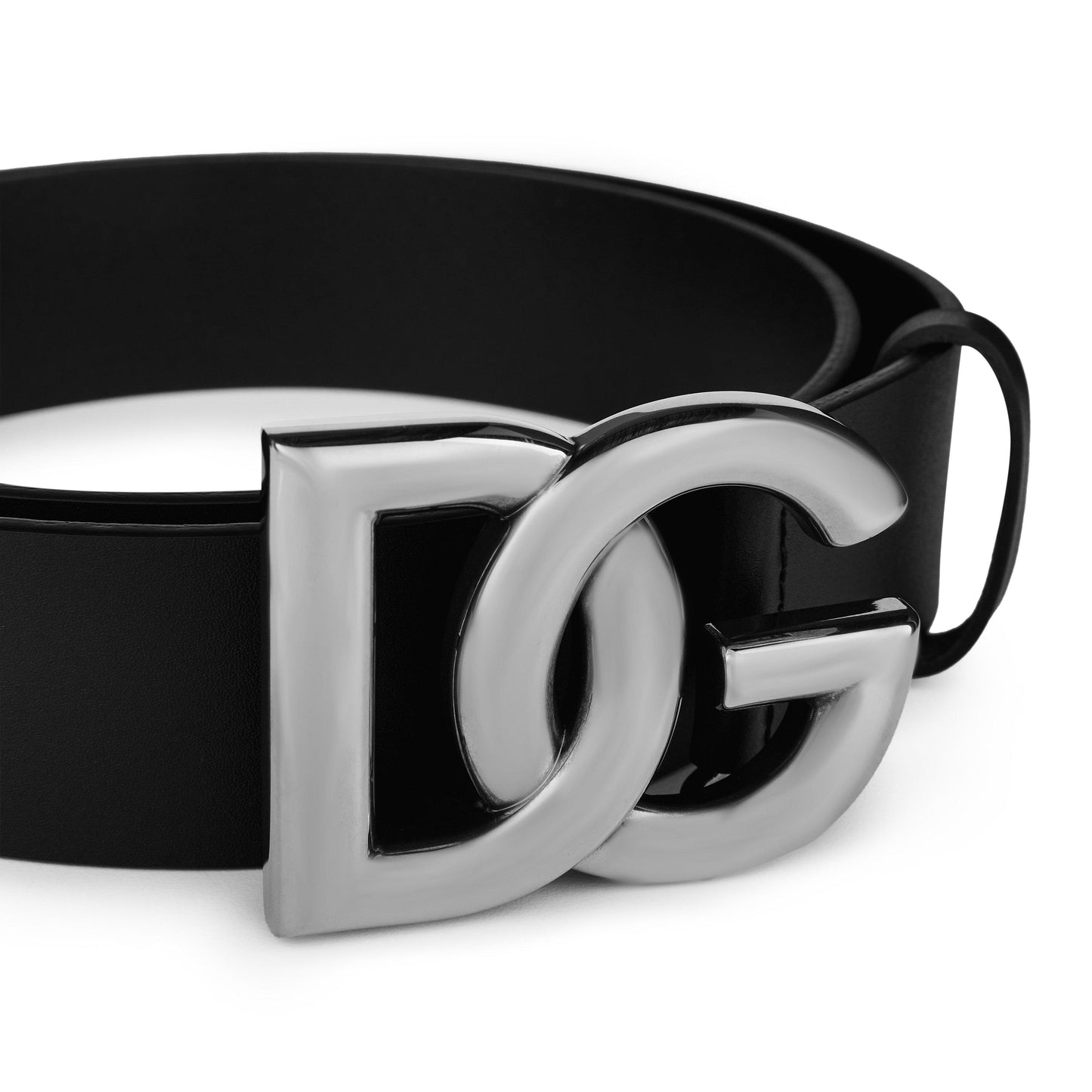 Dolce and Gabbana Men's Interlock Logo Leather Buckle Belt, 40mm