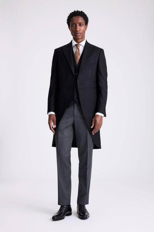 Italian Tailored Fit Black Herringbone Suit