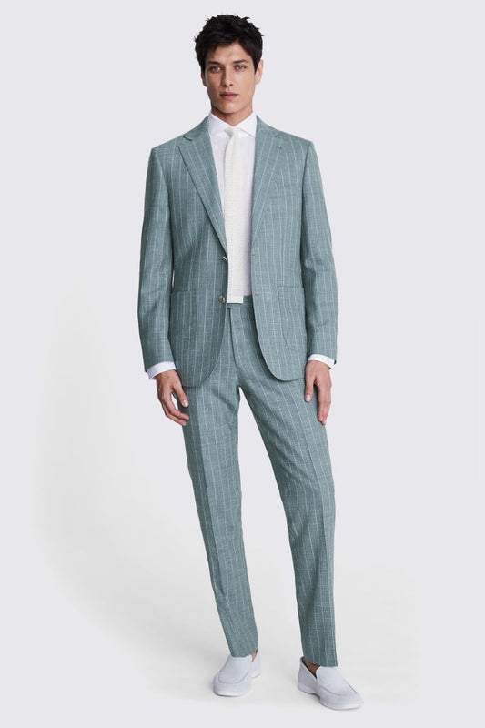 Italian Tailored Fit Green Stripe Suit