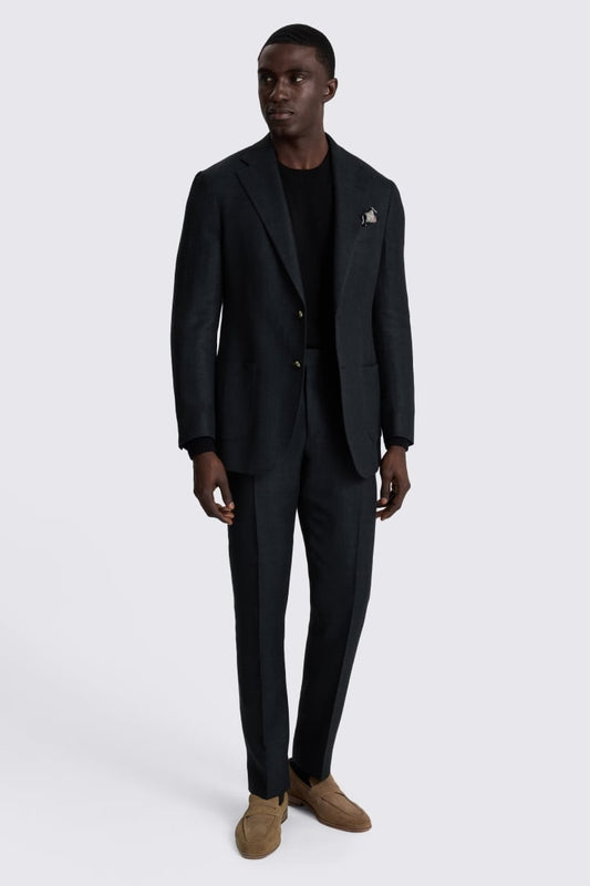 Italian Tailored Fit Black Twill Suit