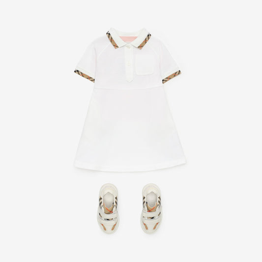 Check Trim Cotton Polo Shirt Dress