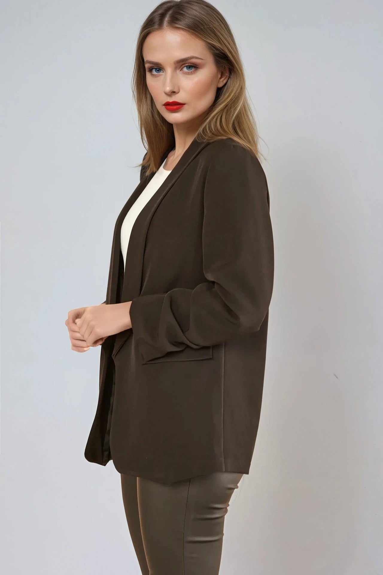 Black Blazer with Ruched Sleeves - Interactive Group