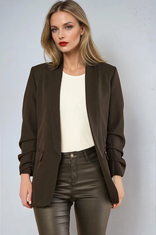 Black Blazer with Ruched Sleeves - Interactive Group