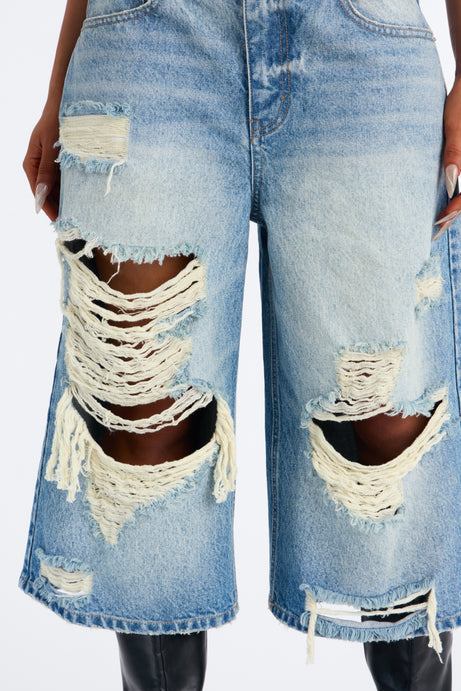 Mott St. Ripped Culotte Jeans - Vintage Wash